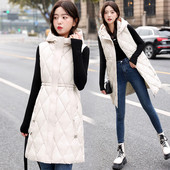 Nove jesensko-zimske jakne Ženska pamučna vesta s kapuljačom, jednobojna korejska srednje duga jakna bez rukava, ženski prsluk Chaleco Mujer