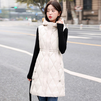 Νέα φθινοπωρινά χειμωνιάτικα μπουφάν Γυναικεία πουπουλένια βαμβακερά γιλέκα Κορεάτικη μασίφ κουκούλα Αμάνικο μεσαίο μακρυά μπουφάν Γυναικείο γιλέκο Chaleco Mujer