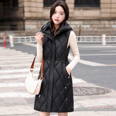 Nove jesensko-zimske jakne Ženska pamučna vesta s kapuljačom, jednobojna korejska srednje duga jakna bez rukava, ženski prsluk Chaleco Mujer