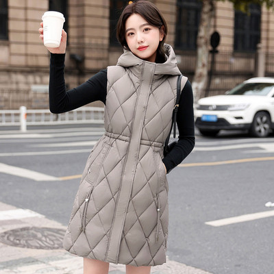 Nove jesensko-zimske jakne Ženska pamučna vesta s kapuljačom, jednobojna korejska srednje duga jakna bez rukava, ženski prsluk Chaleco Mujer