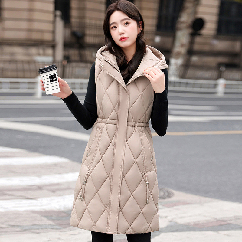 Nove jesensko-zimske jakne Ženska pamučna vesta s kapuljačom, jednobojna korejska srednje duga jakna bez rukava, ženski prsluk Chaleco Mujer