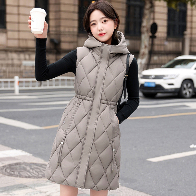 Nove jesensko-zimske jakne Ženska pamučna vesta s kapuljačom, jednobojna korejska srednje duga jakna bez rukava, ženski prsluk Chaleco Mujer