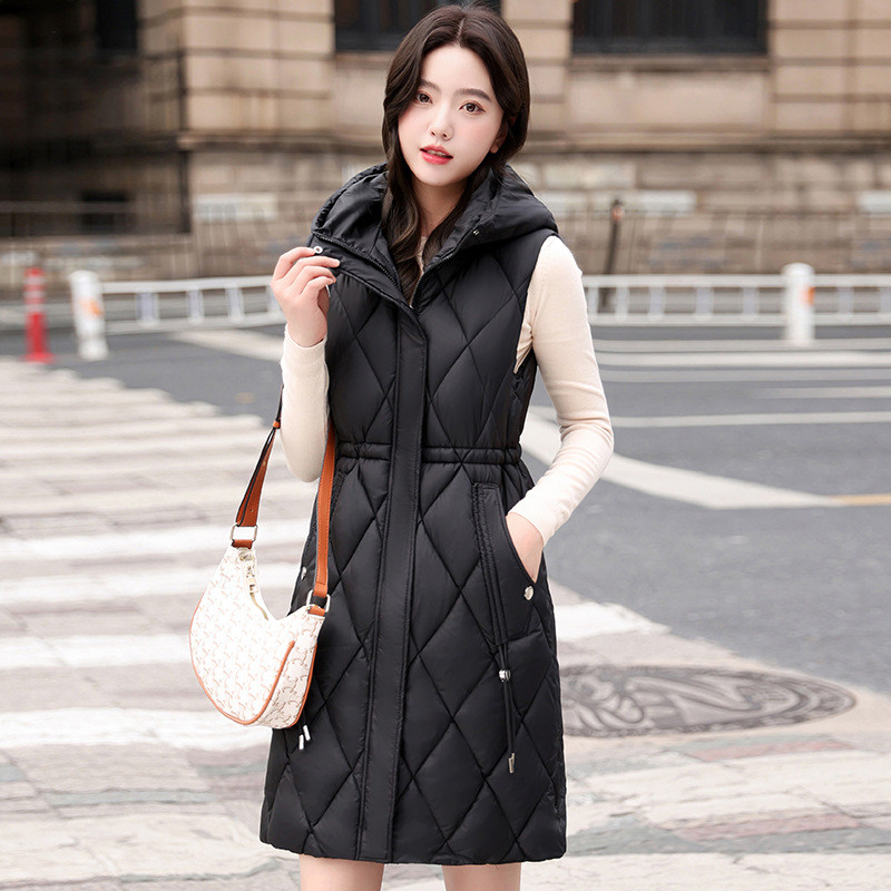 Nove jesensko-zimske jakne Ženska pamučna vesta s kapuljačom, jednobojna korejska srednje duga jakna bez rukava, ženski prsluk Chaleco Mujer