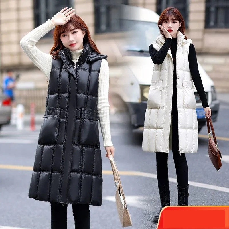 Toamnă iarnă pentru femei din puf din bumbac vestă haină de modă lucioasă guler în picioare jachetă fără mâneci pentru femeie vestă lungă caldă îmbrăcăminte exterioară