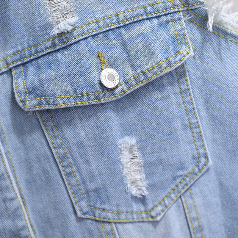 6XL Didelės rankovės Džinsai Striukė Moteriškos Liemenės Laisvalaikio viršūnės Viena krūtinė moteriška džinsinė striukė Liemenė trumpi viršutiniai drabužiai