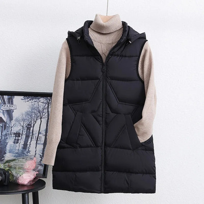 2023 m. nauja moteriška liemenė, pūkinė striukė medvilninė liemenė rudens žiemos striukė stora, laisvas ilgas paltas Moteriška liemenė be rankovių viršutiniai drabužiai