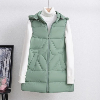 2023 m. nauja moteriška liemenė, pūkinė striukė medvilninė liemenė rudens žiemos striukė stora, laisvas ilgas paltas Moteriška liemenė be rankovių viršutiniai drabužiai