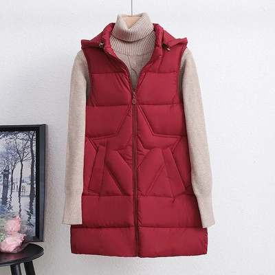 2023 m. nauja moteriška liemenė, pūkinė striukė medvilninė liemenė rudens žiemos striukė stora, laisvas ilgas paltas Moteriška liemenė be rankovių viršutiniai drabužiai