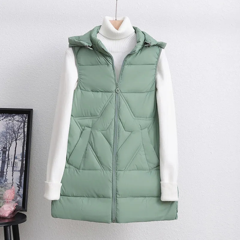 2023 m. nauja moteriška liemenė, pūkinė striukė medvilninė liemenė rudens žiemos striukė stora, laisvas ilgas paltas Moteriška liemenė be rankovių viršutiniai drabužiai