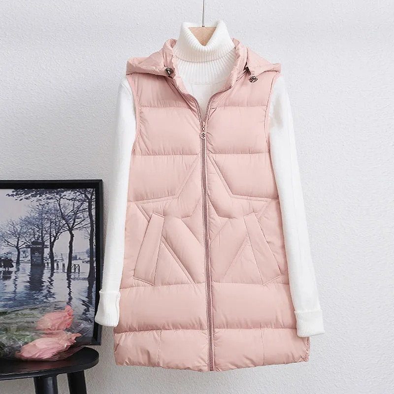 2023 m. nauja moteriška liemenė, pūkinė striukė medvilninė liemenė rudens žiemos striukė stora, laisvas ilgas paltas Moteriška liemenė be rankovių viršutiniai drabužiai