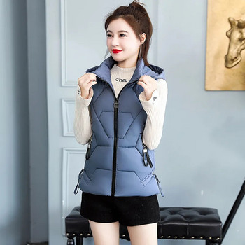 2023 Νέο φθινοπωρινό γυναικείο αμάνικο μπουφάν Γυναικείο χειμωνιάτικο γιλέκο με κουκούλα Κορεατικό κοντό γιλέκο Γυναικεία εξωτερικά ρούχα Chaleco Mujer