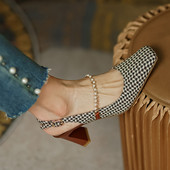 Ljetne ženske cipele za 2023. Proljetne četvrtaste cipele s kopčom Ženske visoke potpetice Elegantne modne biserne ženske cipele za vjenčanje