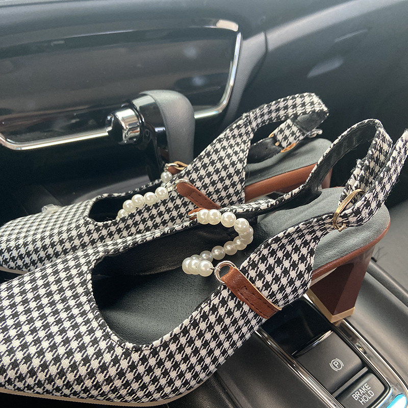 Ljetne ženske cipele za 2023. Proljetne četvrtaste cipele s kopčom Ženske visoke potpetice Elegantne modne biserne ženske cipele za vjenčanje