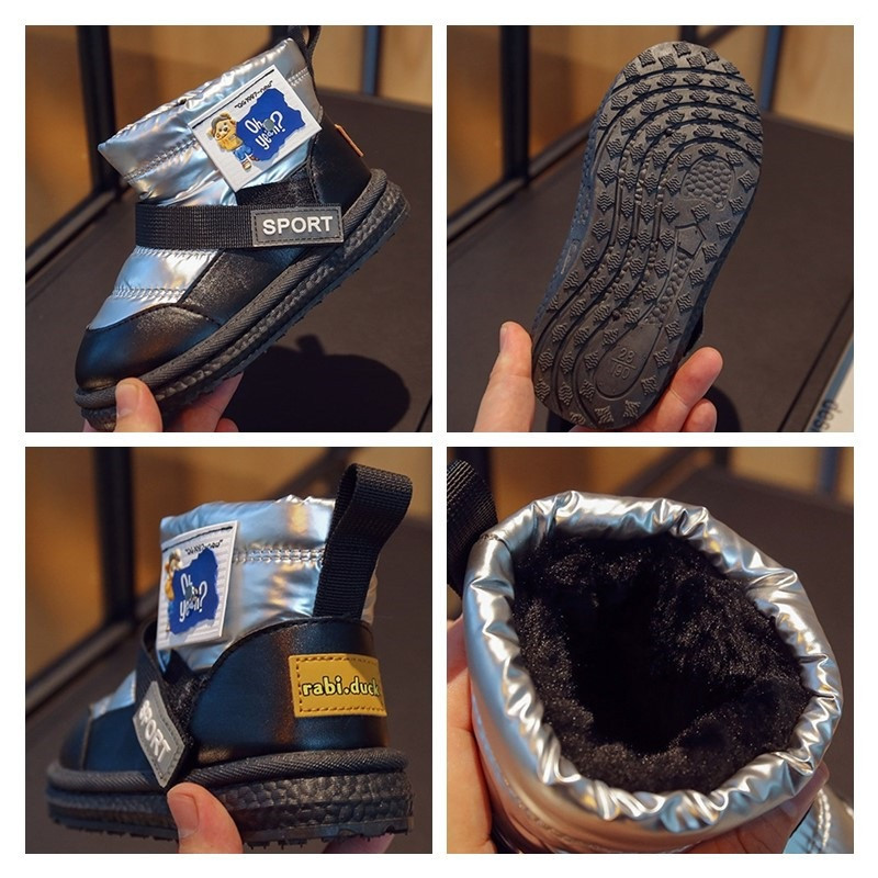 Kruleepo Detské ploché protišmykové nepremokavé snehové čižmy pre dievčatá a chlapcov, jeseň a zima, hrubé plyšové teplé módne krátke čižmičky