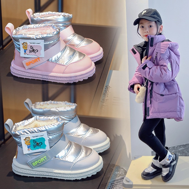 Kruleepo Detské ploché protišmykové nepremokavé snehové čižmy pre dievčatá a chlapcov, jeseň a zima, hrubé plyšové teplé módne krátke čižmičky