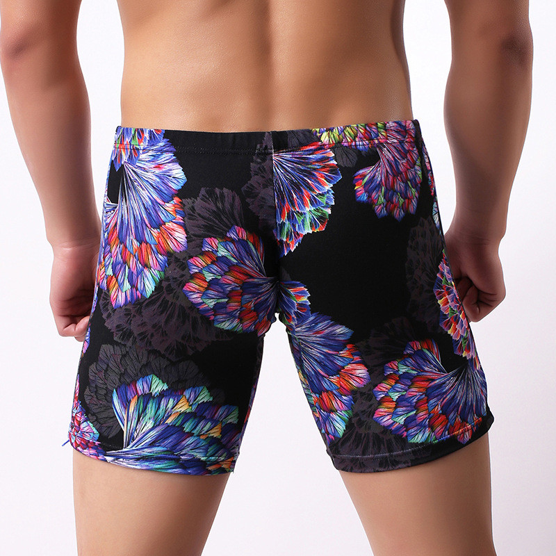 Boxeri lungi din mătase de gheață pentru bărbați, cu talie joasă, lenjerie de corp pentru bărbați, cu imprimeu, pantaloni scurti boxer, cu picioare lungi, chiloți, chiloți sexy, lenjerie de corp