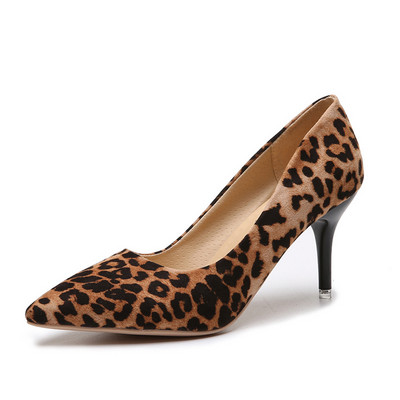 2022 Plus Size 44 Pantofi de damă, eleganti și sexi, de modă, cu imprimeu de leopard, de modă, cu vârf ascuțit, tocuri înalte, 8,5 cm, sandale pentru femei.