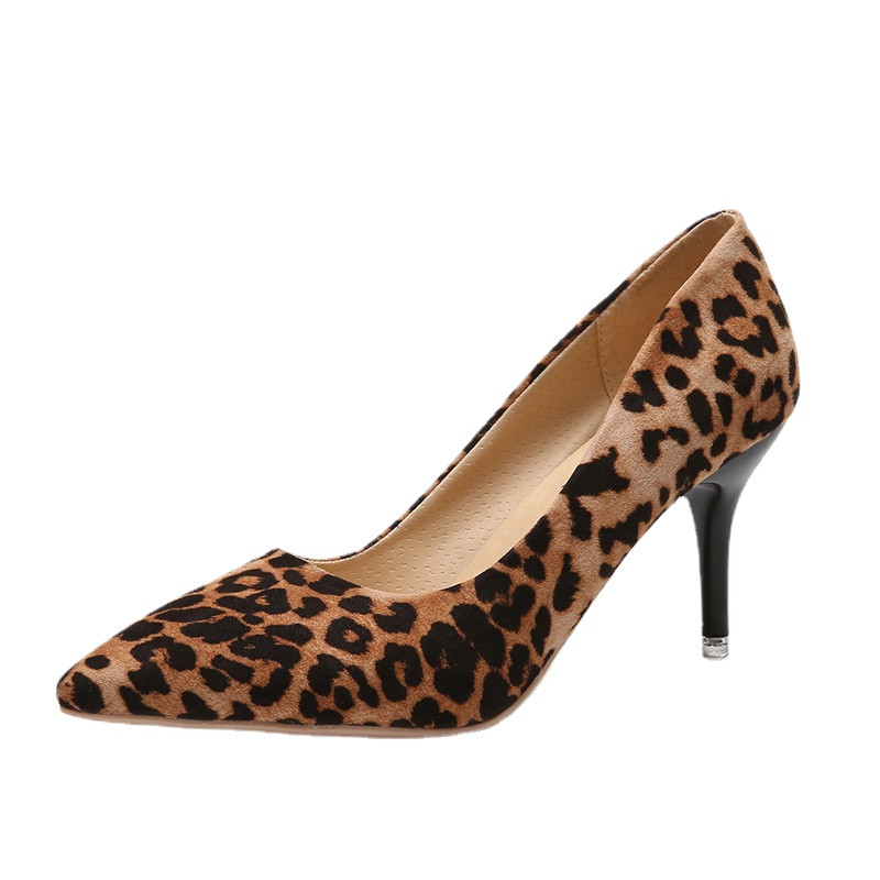2022 Plus Size 44 Pantofi de damă, eleganti și sexi, de modă, cu imprimeu de leopard, de modă, cu vârf ascuțit, tocuri înalte, 8,5 cm, sandale pentru femei.