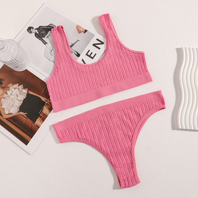 Set de sutien cu coaste fără sudură Topuri crop pentru femei Slip cu talie înaltă Lenjerie de corp Femei Sutien fără sârmă Sutiene sport Set de lenjerie