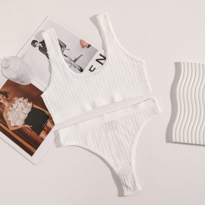 Set de sutien cu coaste fără sudură Topuri crop pentru femei Slip cu talie înaltă Lenjerie de corp Femei Sutien fără sârmă Sutiene sport Set de lenjerie