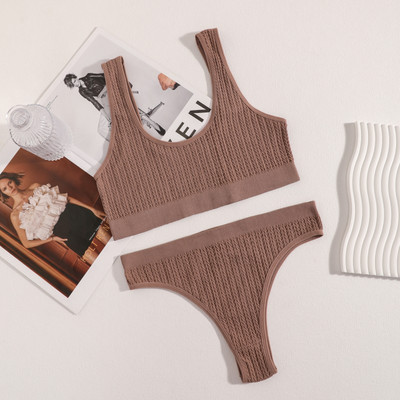 Set de sutien cu coaste fără sudură Topuri crop pentru femei Slip cu talie înaltă Lenjerie de corp Femei Sutien fără sârmă Sutiene sport Set de lenjerie