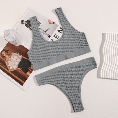 Set de sutien cu coaste fără sudură Topuri crop pentru femei Slip cu talie înaltă Lenjerie de corp Femei Sutien fără sârmă Sutiene sport Set de lenjerie