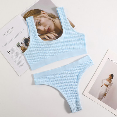 Set de sutien cu coaste fără sudură Topuri crop pentru femei Slip cu talie înaltă Lenjerie de corp Femei Sutien fără sârmă Sutiene sport Set de lenjerie