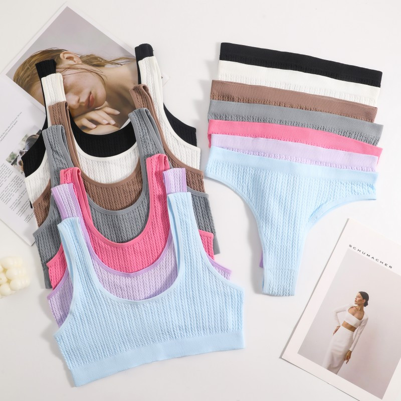 Set de sutien cu coaste fără sudură Topuri crop pentru femei Slip cu talie înaltă Lenjerie de corp Femei Sutien fără sârmă Sutiene sport Set de lenjerie