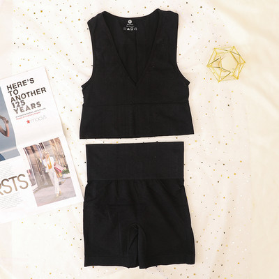 Komplet sportskih rebrastih grudnjaka Ženski komplet bešavnog donjeg rublja Visoki struk Fitness kratke hlače Žensko seksi donje rublje Bralette duboki V Top Sportska odjeća