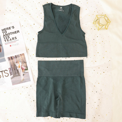 Komplet sportskih rebrastih grudnjaka Ženski komplet bešavnog donjeg rublja Visoki struk Fitness kratke hlače Žensko seksi donje rublje Bralette duboki V Top Sportska odjeća