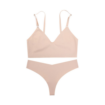 2023 Set de sutien și slip fără cusături, bustieră, crop top, respirabil, sexy, din mătase de gheață, set de sutien și tanga fără cusături pentru fete tinere