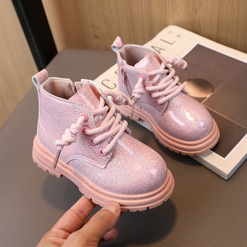 Нови ботуши за момичета през 2023 г. Блестящи розови универсални обувки за принцеса Детски модни ежедневни ботуши Детски обувки със страничен цип Дропшиппинг