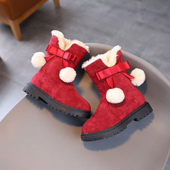 Bota Feminina Детски ботуши за сняг Нови плюшени ботуши на глезена Неплъзгащи се памучни обувки Папийонка Ботуши за момичета Детски обувки на платформа Детски ботуши Грил обувки