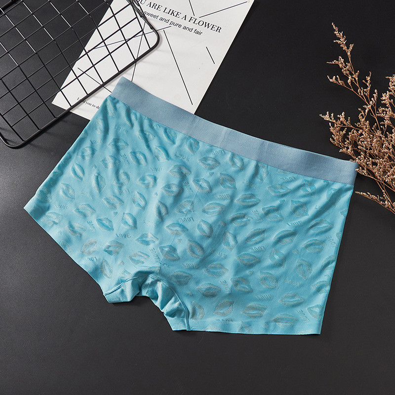 Boxeri Chiloți bărbați din mătase de gheață, fără sudură, lenjerie subțire, boxer, cu imprimeu la modă pentru bărbați, cu husă în U, chiloți respirabili