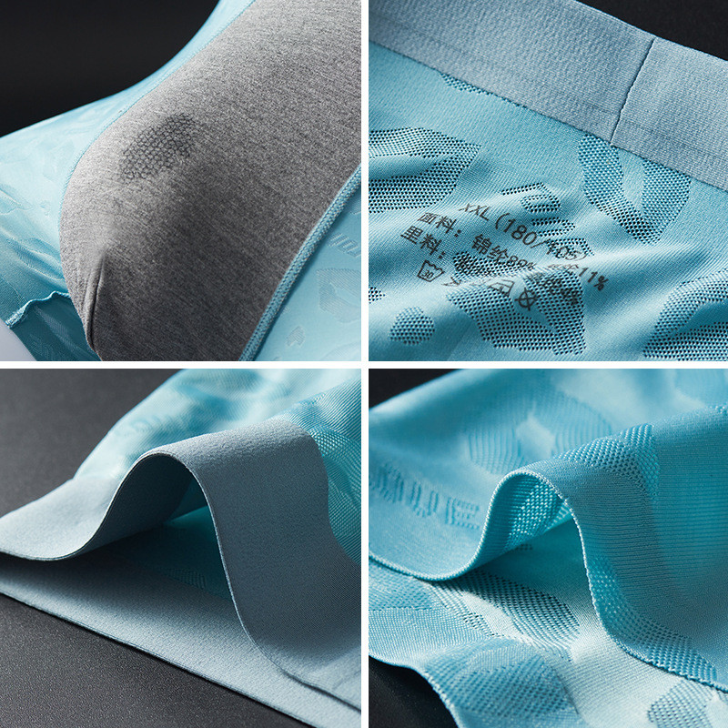 Boxeri Chiloți bărbați din mătase de gheață, fără sudură, lenjerie subțire, boxer, cu imprimeu la modă pentru bărbați, cu husă în U, chiloți respirabili