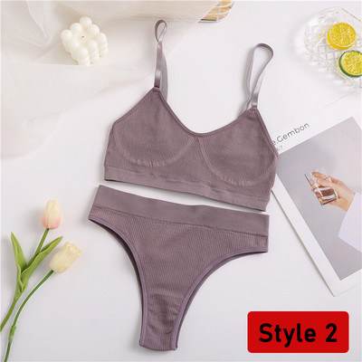 2PCS/Set Ženski set bešavnih grudnjaka Gaćice Seksi rastezljivi sportski grudnjak Tange gaćice Stilske gaćice Bralette Crop Top Intimates Komplet donjeg rublja