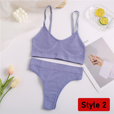 2PCS/Set Ženski set bešavnih grudnjaka Gaćice Seksi rastezljivi sportski grudnjak Tange gaćice Stilske gaćice Bralette Crop Top Intimates Komplet donjeg rublja