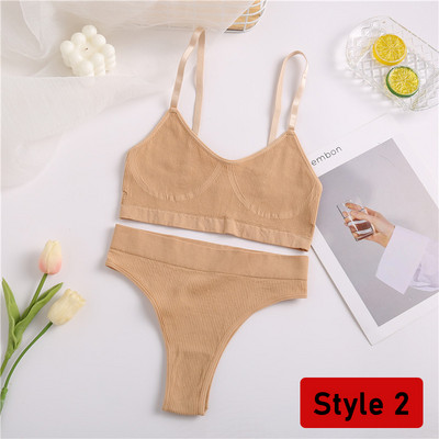 2PCS/Set Ženski set bešavnih grudnjaka Gaćice Seksi rastezljivi sportski grudnjak Tange gaćice Stilske gaćice Bralette Crop Top Intimates Komplet donjeg rublja