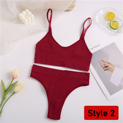 2PCS/Set Ženski set bešavnih grudnjaka Gaćice Seksi rastezljivi sportski grudnjak Tange gaćice Stilske gaćice Bralette Crop Top Intimates Komplet donjeg rublja