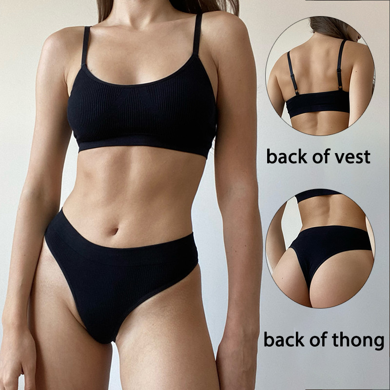 2PCS/Set Ženski set bešavnih grudnjaka Gaćice Seksi rastezljivi sportski grudnjak Tange gaćice Stilske gaćice Bralette Crop Top Intimates Komplet donjeg rublja