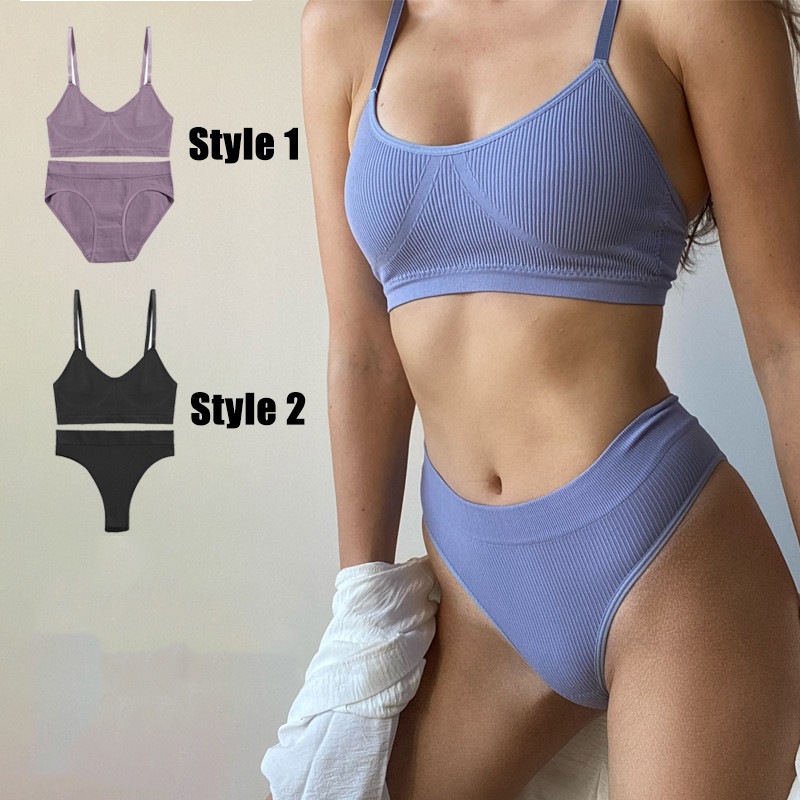 2PCS/Set Ženski set bešavnih grudnjaka Gaćice Seksi rastezljivi sportski grudnjak Tange gaćice Stilske gaćice Bralette Crop Top Intimates Komplet donjeg rublja