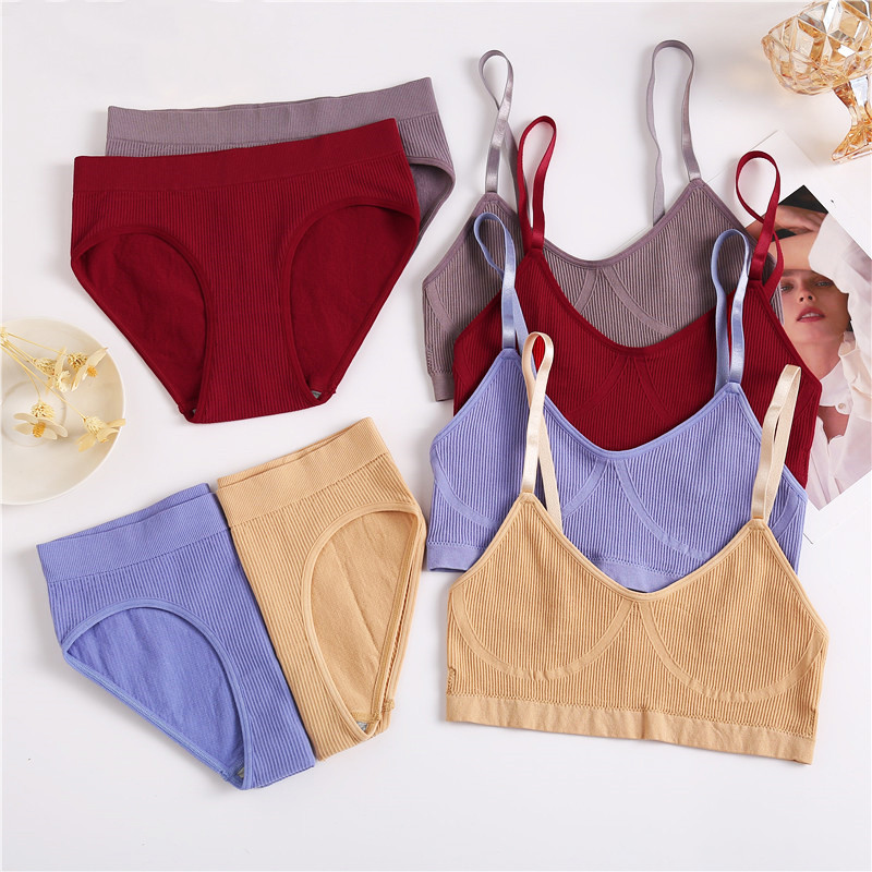 2PCS/Set Ženski set bešavnih grudnjaka Gaćice Seksi rastezljivi sportski grudnjak Tange gaćice Stilske gaćice Bralette Crop Top Intimates Komplet donjeg rublja