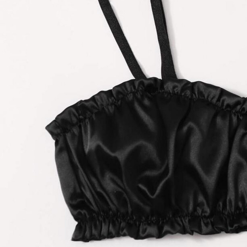 2022 noua moda doamnelor sexy de culoare solidă lenjerie satin dantelă cu volane sling babydoll set sutien Biustonosz vânzare fierbinte