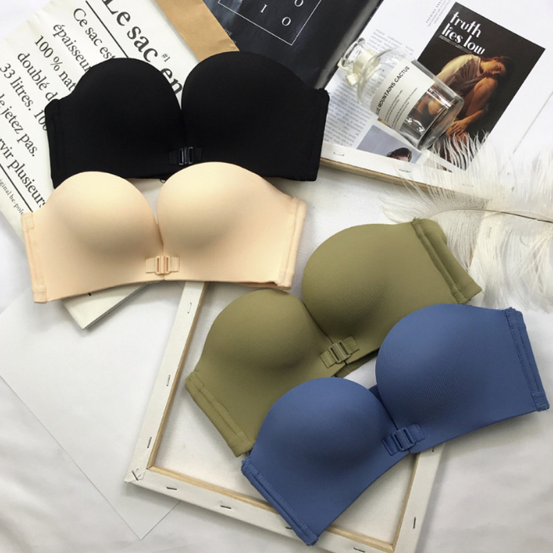 Sutien push up fără bretele cu închidere frontală fără fir Sutien invizibil Lenjerie de corp fără cusături Lenjerie pentru femei Sutien pentru femei