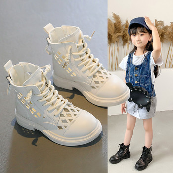 Обувки за момичета Пролет 2022 г. Нови детски къси ботуши Пролетни и есенни мрежести ботуши Летни тънки кухи ботуши за деца Момичета