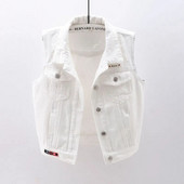 Vestă de blugi alb cu glugă, jachetă fără mâneci, vestă de cowboy scurtă, blugi, veste, îmbrăcăminte exterioară pentru femei, Chaleco Mujer