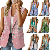 Jachete cu blazer fără mâneci pentru femei, imprimeu grafic 3D, cu un singur buton, cardigan deschis în față, vestă, vestă, îmbrăcăminte casual