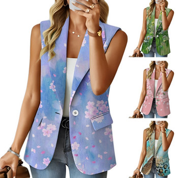 Γυναικεία αμάνικα σακάκια 3D γραφικά εκτύπωσης με ένα κουμπί ανοιχτό μπροστινό γιλέκο ζακέτα Casual outwear
