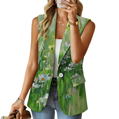 Jachete cu blazer fără mâneci pentru femei, imprimeu grafic 3D, cu un singur buton, cardigan deschis în față, vestă, vestă, îmbrăcăminte casual
