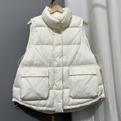 Vestă de puf pentru femei, la modă largi, cu guler, vestă pentru femei, toamnă 2023, coreeană șic, topuri, vestă caldă din puf de rață pentru femei